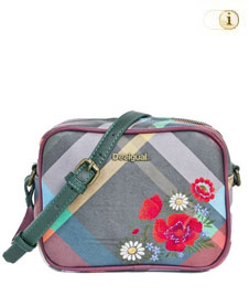 Kleine TASCHE CHARLOTTE MADRAS mit gesticktem Blumenmuster. Farbe: grau.