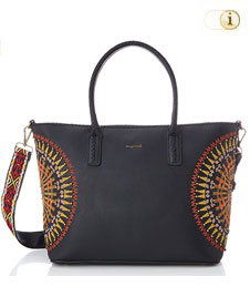 Tasche Desigual bols african mandala mit aufgestickter bunter Musterung. Farbe: schwarz.