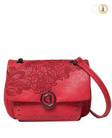 Rote Desigual Tasche Bols Melody Zurich Mini mit ton-in ton Blumenmuster.