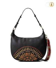 Handtasche Bols african mandala siberia mit aufgestickten bunten Strahlen. Farbe: schwarz.